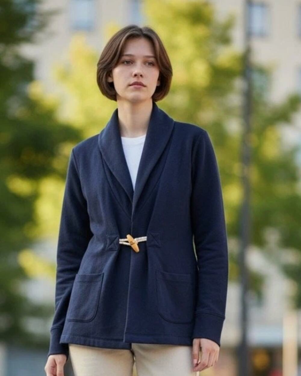 Ralph Lauren Jacket Women XL Navy Cotton Blend Toggle Shawl Collar Preppy Office
